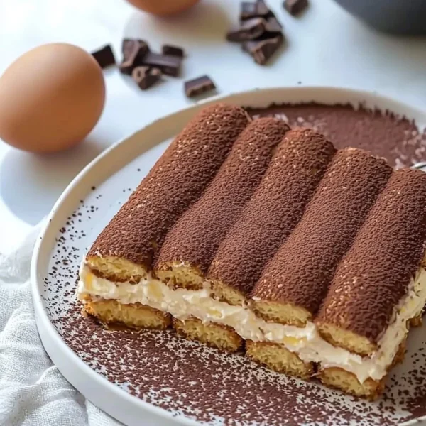 Delicious authentic Italian Tiramisu dessert with coffee and mascarpone layers.