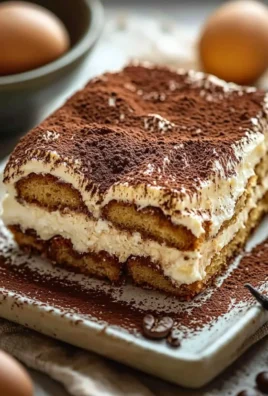 Delicious homemade tiramisu with layers of coffee-soaked ladyfingers and creamy mascarpone.