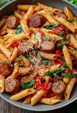 Deliciously creamy Cajun Sausage Pasta garnished with herbs and cheese