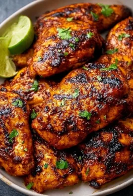 Grilled Chili Lime Chicken garnished with fresh lime and cilantro