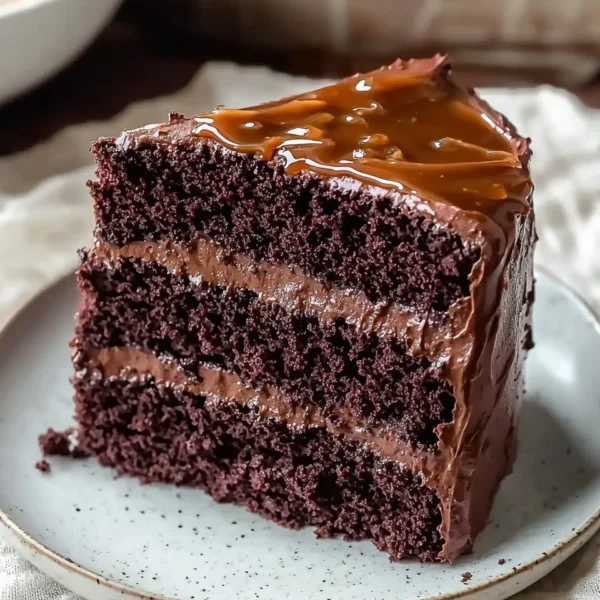 Delicious homemade Chocolate Fudge Cake topped with rich chocolate ganache