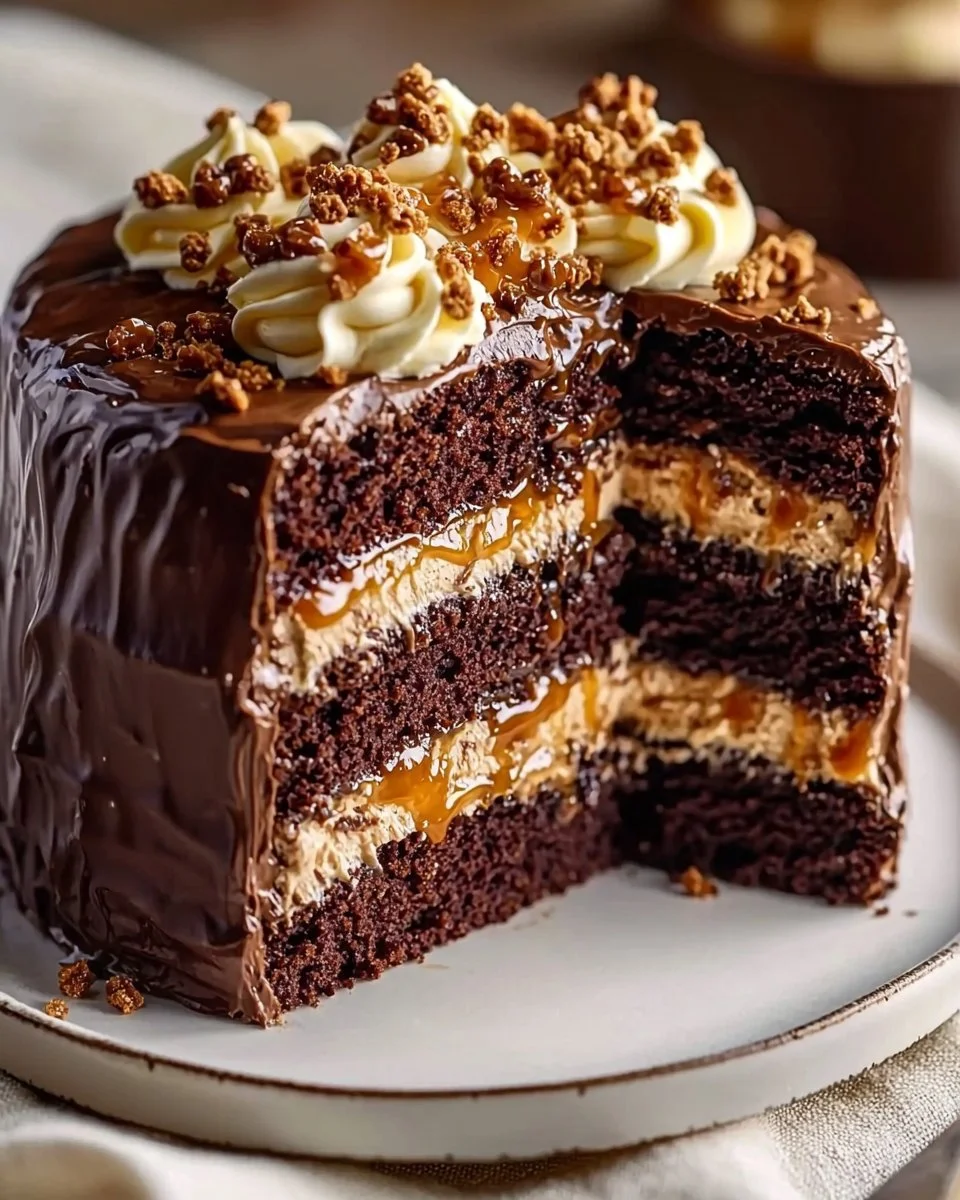 Creamy Chocolate Caramel Toffee Crunch Cake