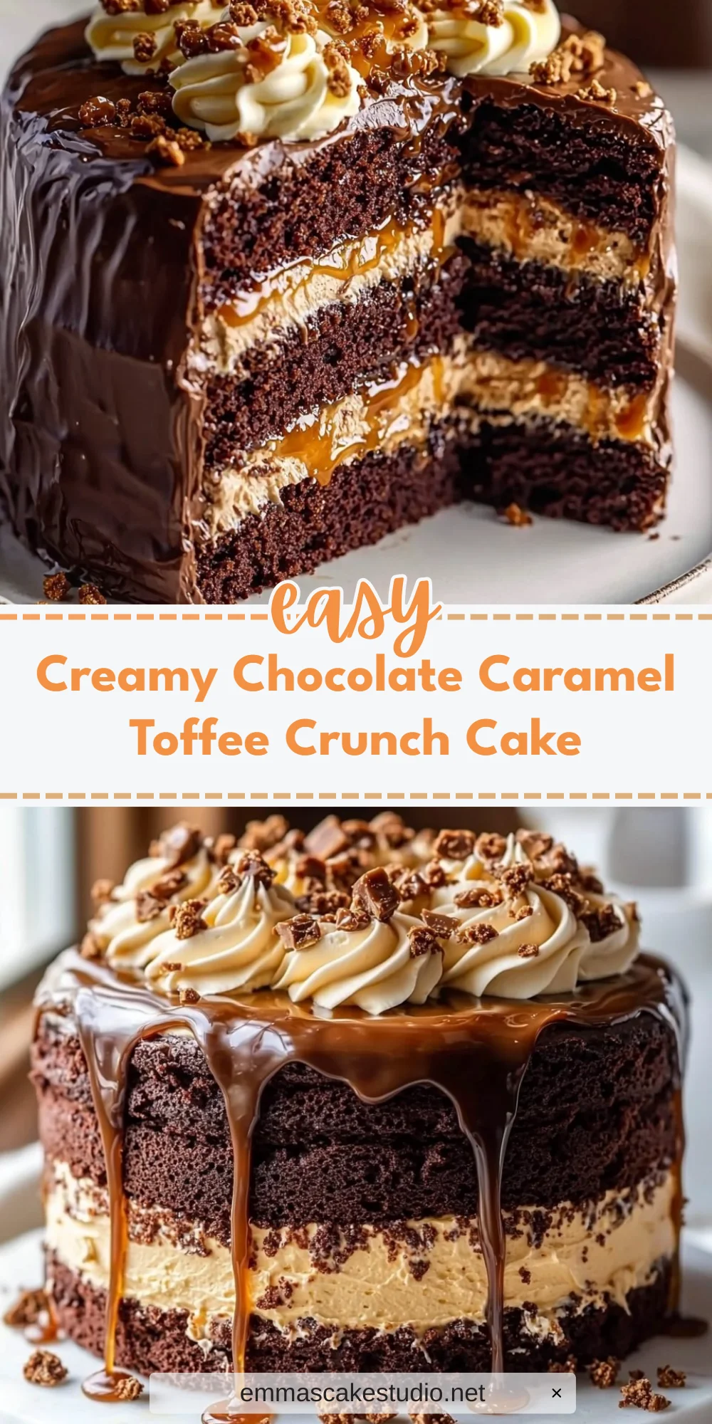 Creamy Chocolate Caramel Toffee Crunch Cake