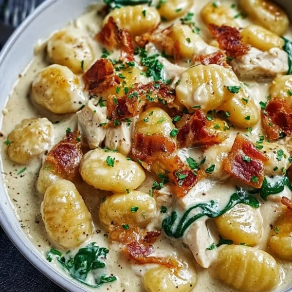 Delicious creamy crack chicken gnocchi served in a bowl
