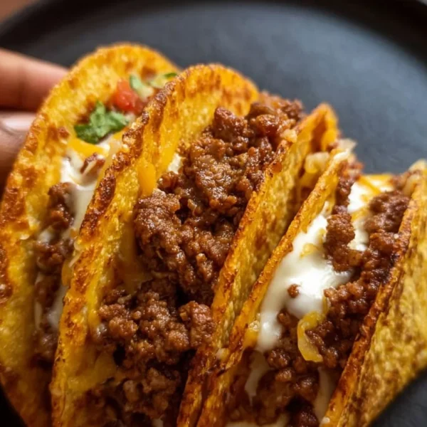 Delicious crispy ground beef tacos served with toppings