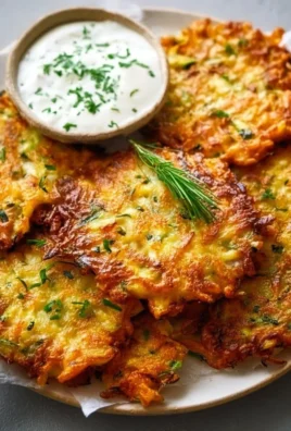 Crispy vegetable fritters served with dipping sauce on a plate.