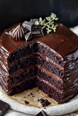Slice of rich Dark Chocolate Fudge Cake topped with chocolate curls