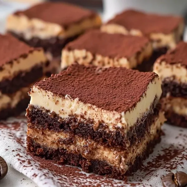 Delicious homemade easy tiramisu brownies on a plate