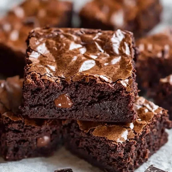 Delicious fudgiest brownies topped with chocolate chips.