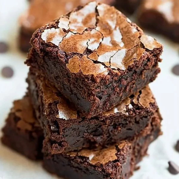 Delicious fudgy brownies with a crackly top, perfect dessert treat.