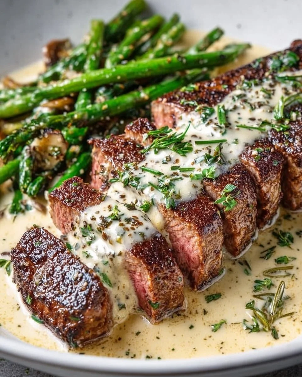 Garlic Butter Steak With Parmesan Cream Sauce