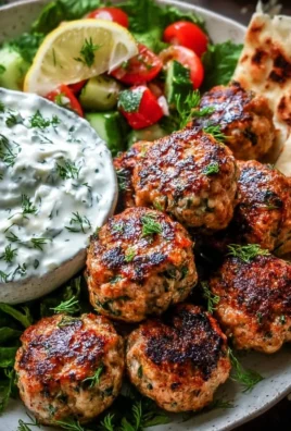 Greek turkey meatballs with tzatziki sauce served on a plate