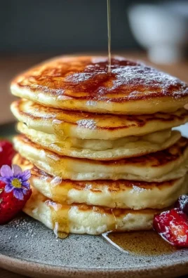 Fluffy Greek Yogurt Pancakes stacked with fresh fruit and maple syrup