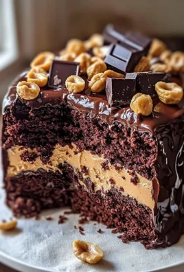 Heavenly chocolate peanut butter ooey gooey cake with a rich slice shown on a plate