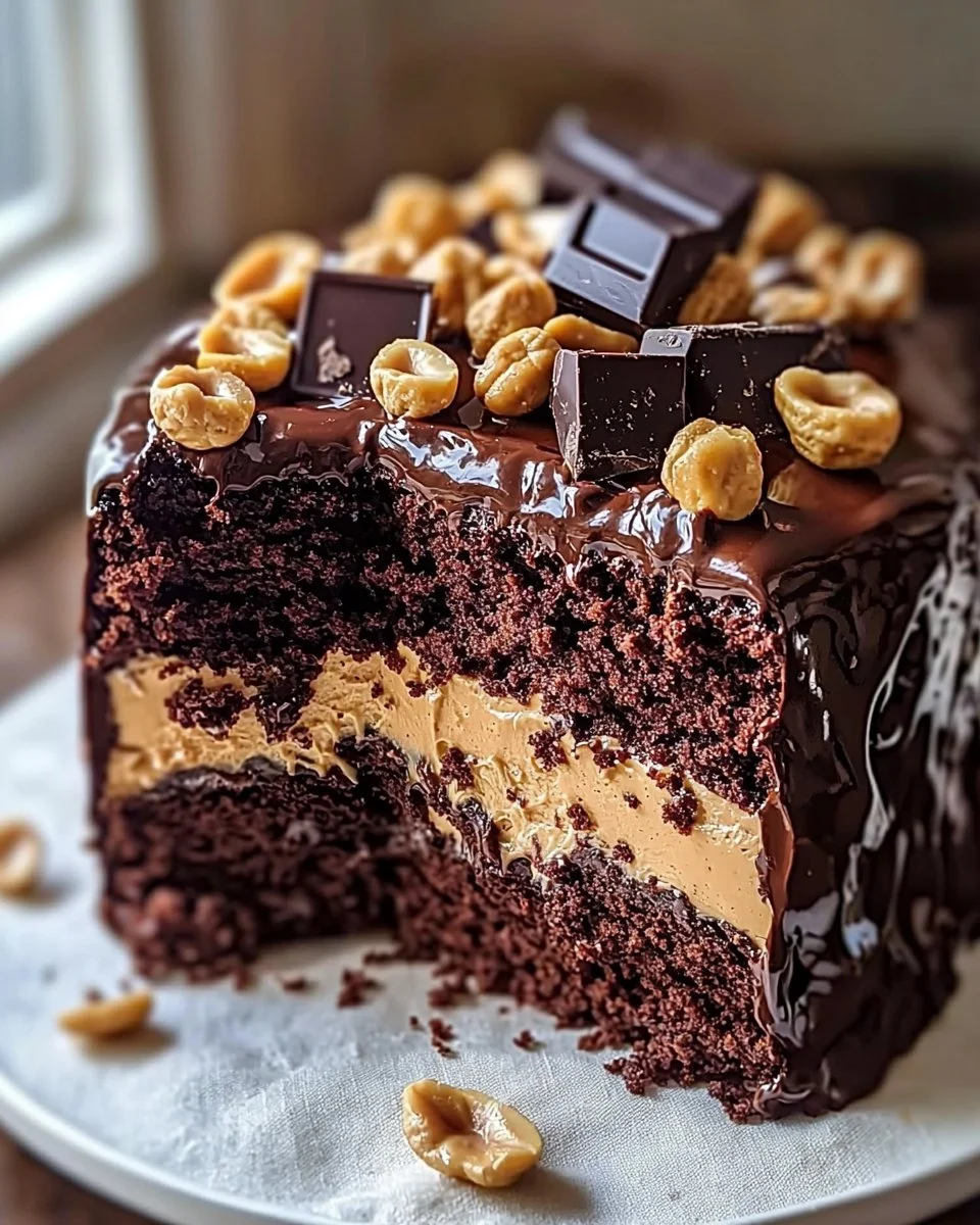 Heavenly Chocolate Peanut Butter Ooey Gooey Cake