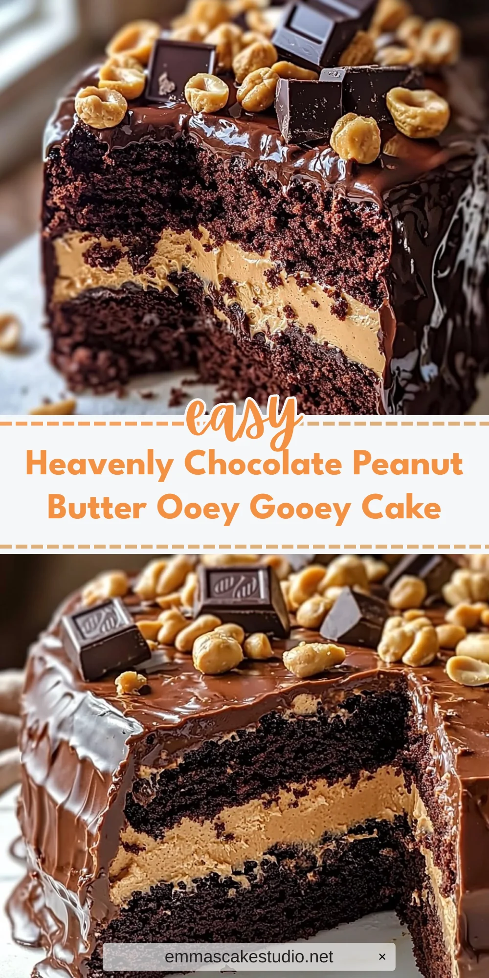 Heavenly Chocolate Peanut Butter Ooey Gooey Cake