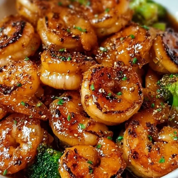 High-protein honey garlic shrimp dish served with vegetables