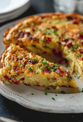 Ina Garten's bacon potato frittata topped with fresh herbs and crispy bacon