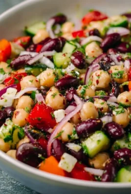 Lemony Greek Bean Salad with fresh vegetables and herbs