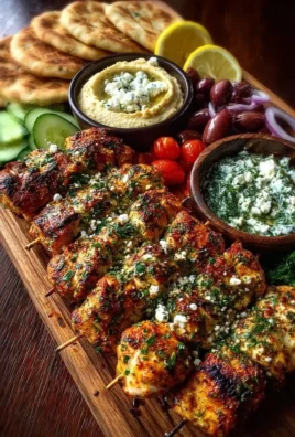 Mediterranean chicken skewers with mezze platter for a delicious dinner