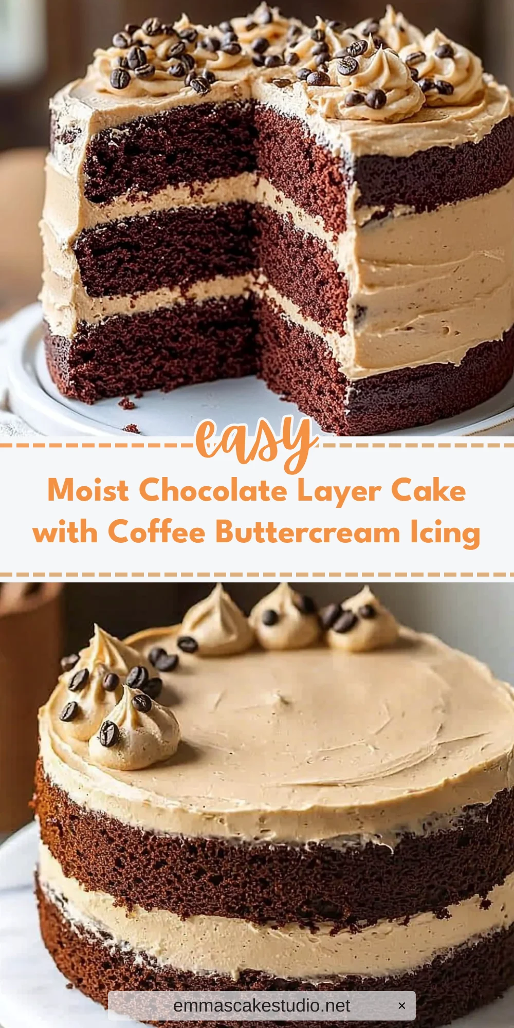 Moist Chocolate Layer Cake with Coffee Buttercream Icing