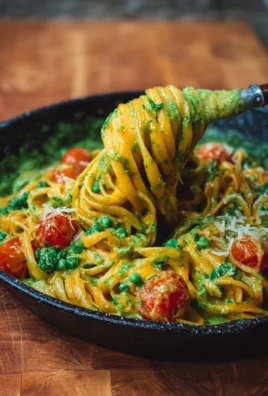 Delicious one pot creamy pesto pasta topped with fresh basil and parmesan cheese.