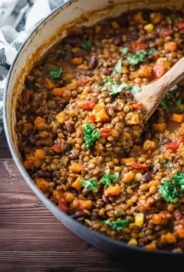 Delicious One Pot Mexican Lentils garnished with fresh cilantro and lime.