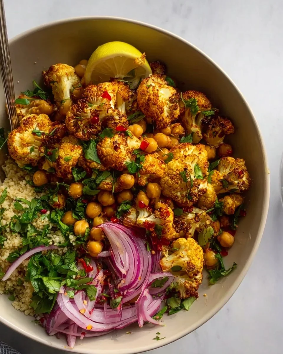 Roasted Cauliflower Salad with Tahini, Chickpeas & Pearl Couscous