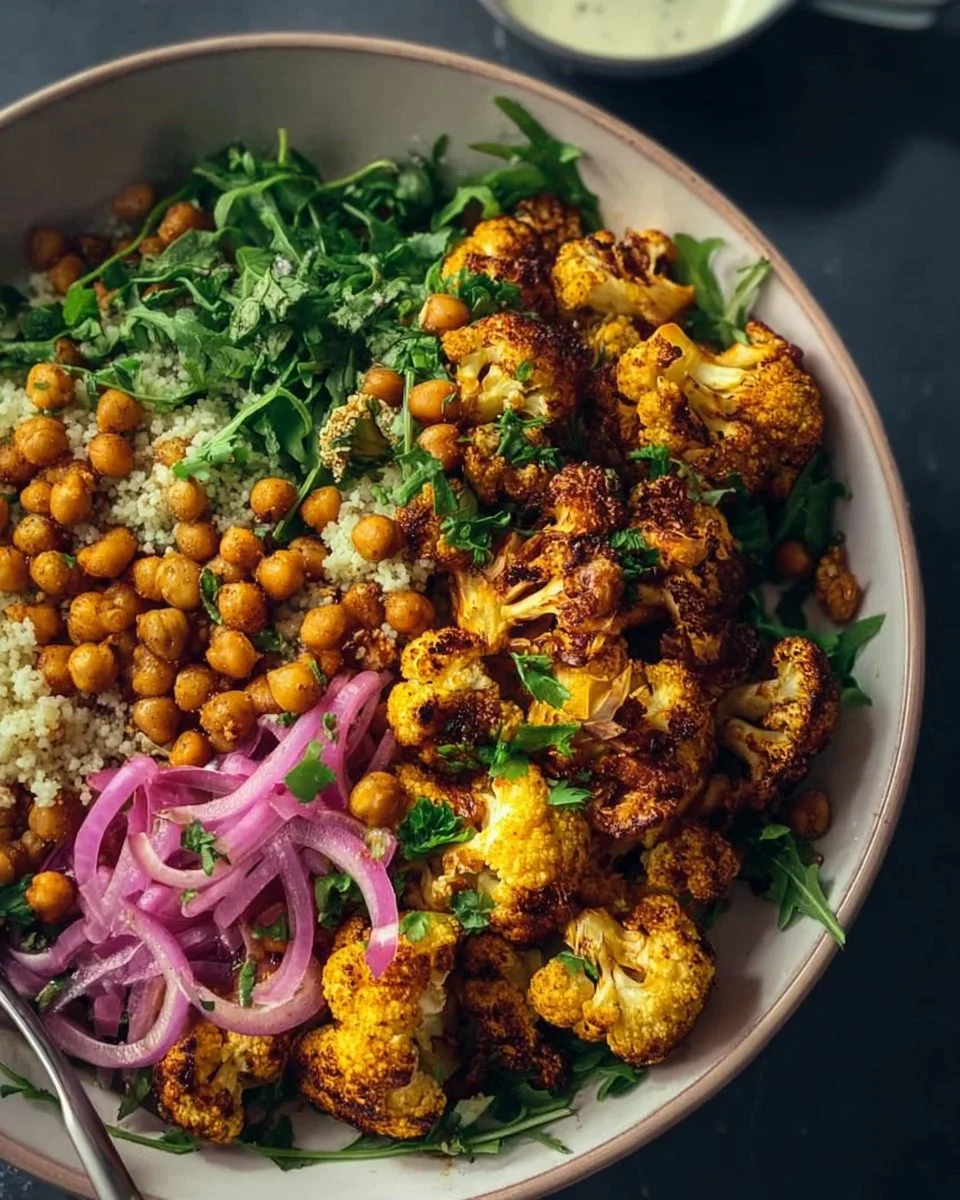 Roasted Cauliflower Salad with Tahini, Chickpeas & Pearl Couscous