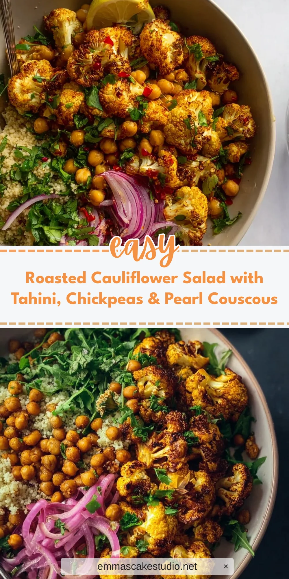 Roasted Cauliflower Salad with Tahini, Chickpeas & Pearl Couscous