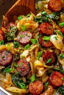 Sausage and cabbage stir fry plated in a bowl