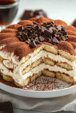 Delicious layers of classic tiramisu dessert served in a glass dish