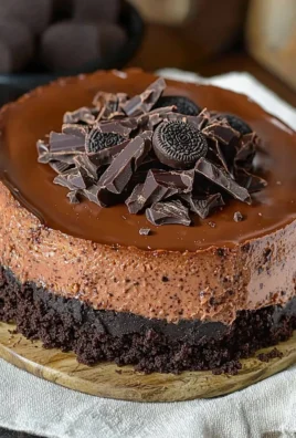 Delicious Triple Chocolate Cheesecake with Oreo Crust on a serving plate