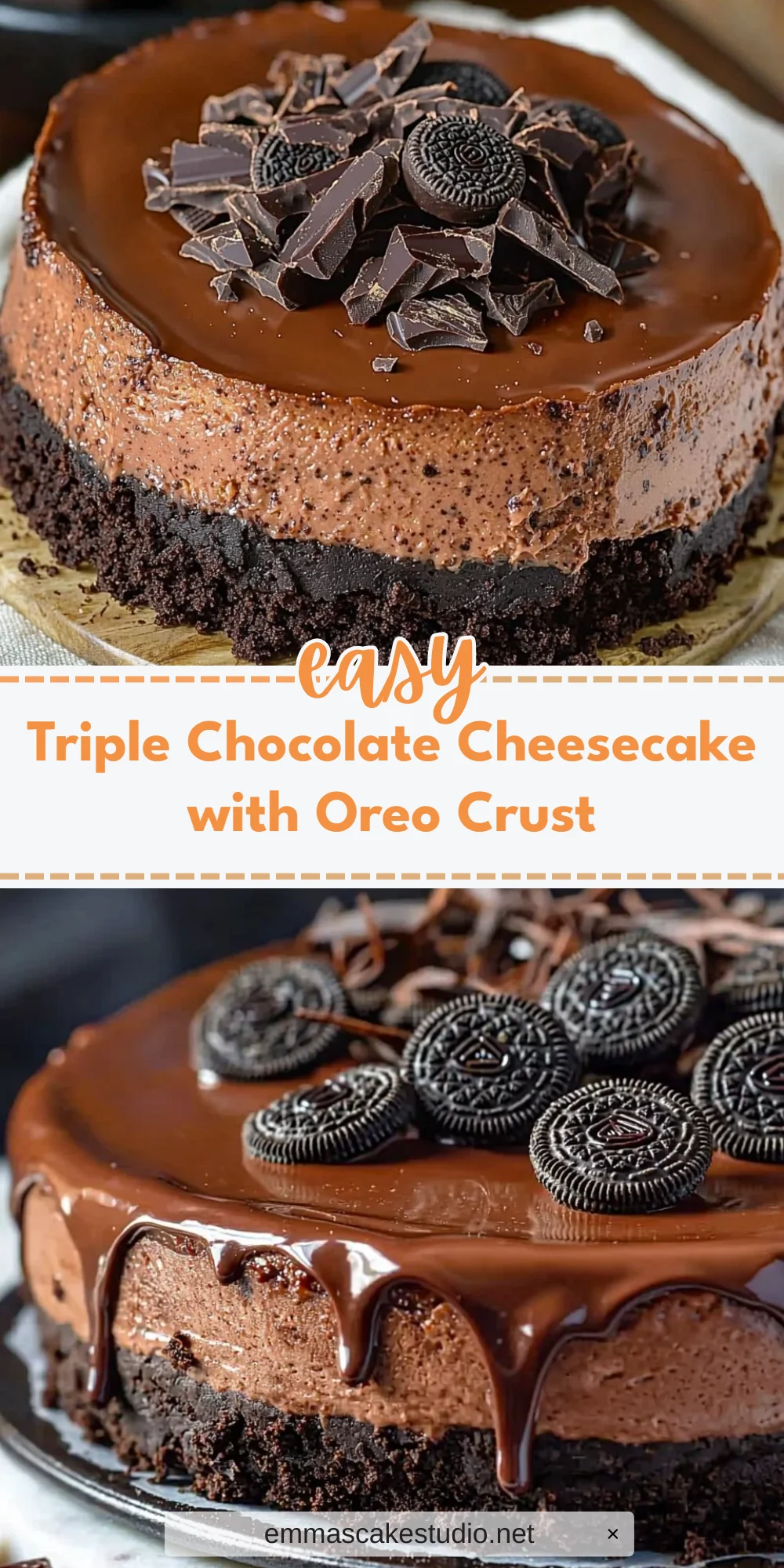 Triple Chocolate Cheesecake with Oreo Crust