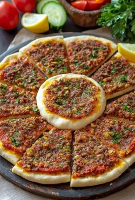 Delicious Turkish Lahmacun topped with spices and fresh ingredients