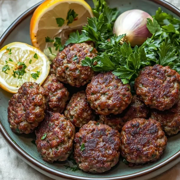 Delicious Turkish meatballs served on a plate with herbs and spices