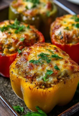 Vegetarian stuffed bell peppers filled with quinoa, beans, and vegetables