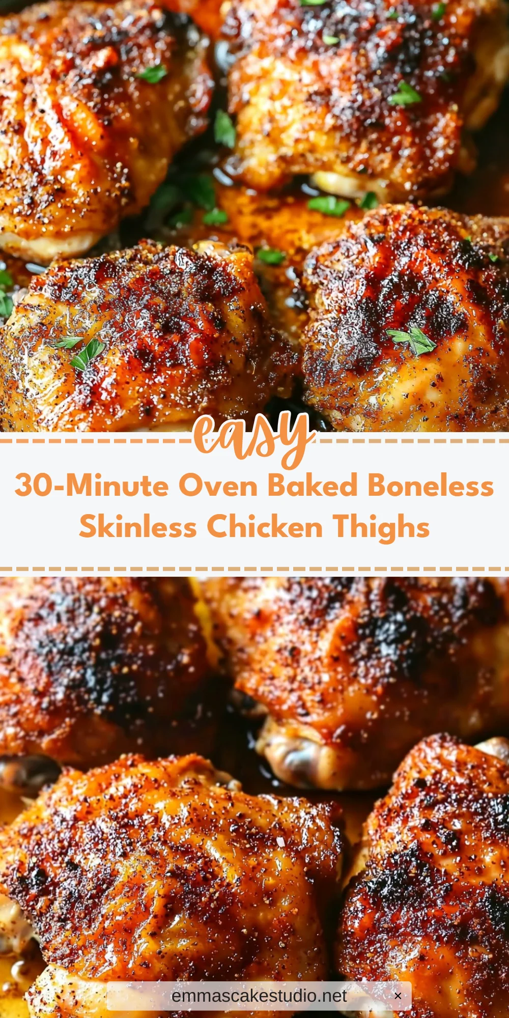 30-Minute Oven Baked Boneless Skinless Chicken Thighs
