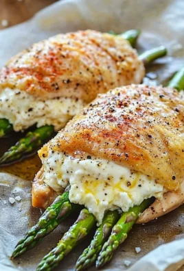 Asparagus stuffed chicken with savory filling and vibrant greens on a plate
