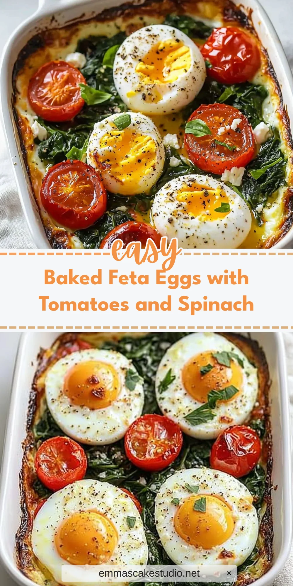 Baked Feta Eggs with Tomatoes and Spinach