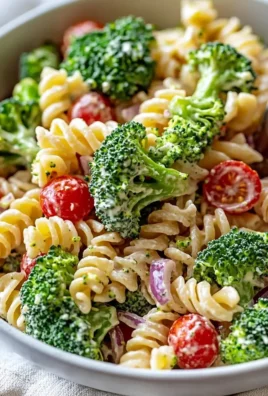 Delicious Broccoli Pasta Salad with vibrant vegetables and dressing.