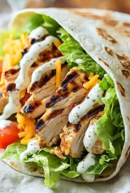 Delicious grilled chicken wraps filled with fresh veggies and sauces