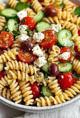 Colorful and fresh pasta salad with vegetables and dressing