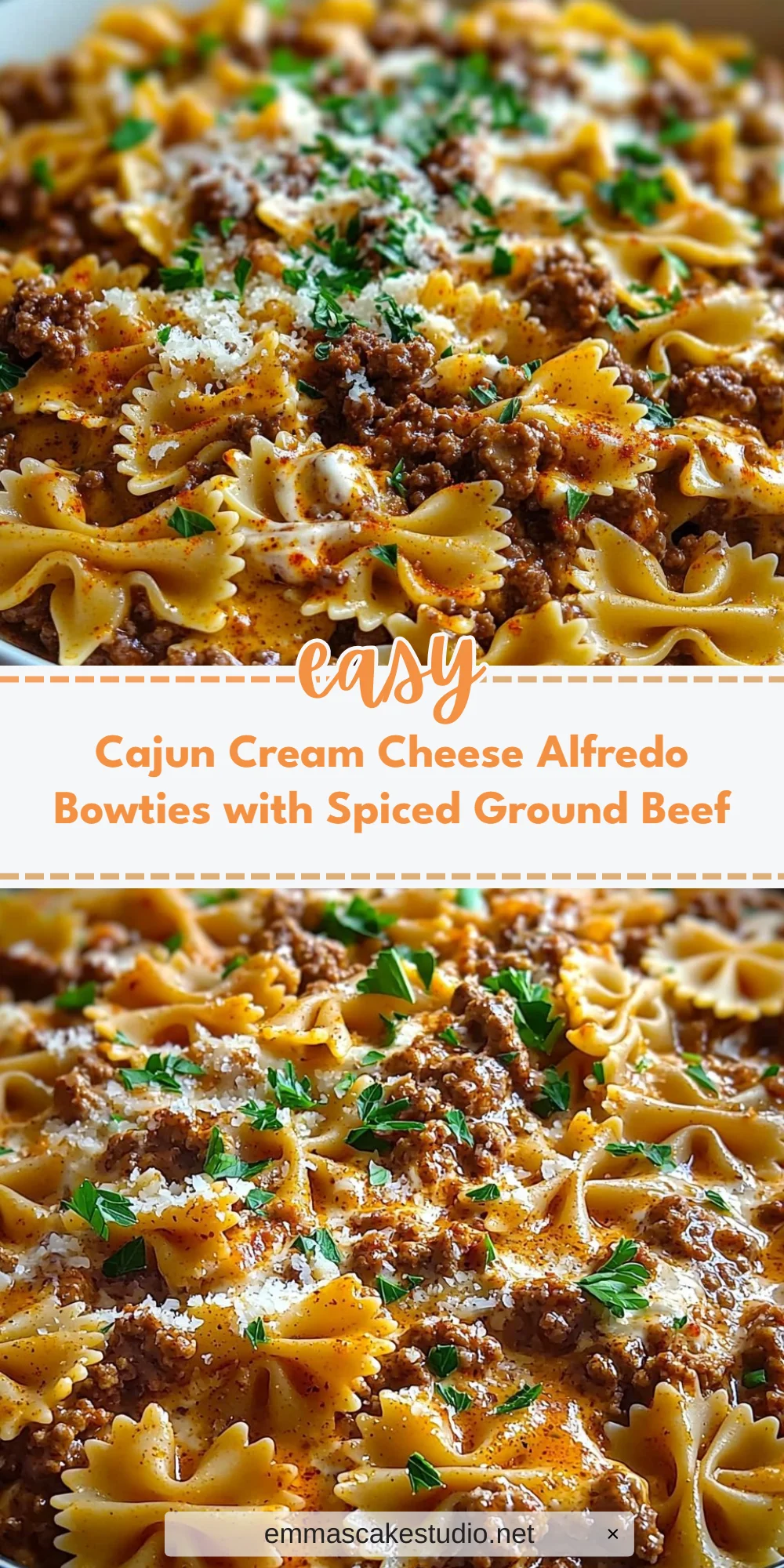 Cajun Cream Cheese Alfredo Bowties with Spiced Ground Beef