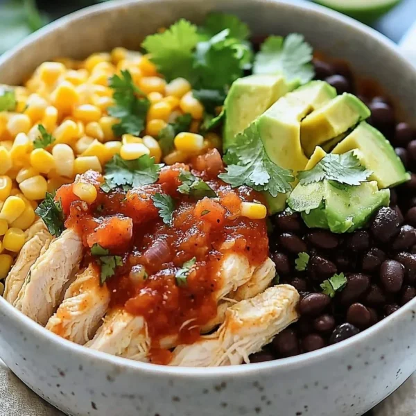 Delicious Chicken Burrito Bowl with fresh ingredients and vibrant presentation.