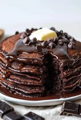 Delicious chocolate pancakes topped with syrup and berries