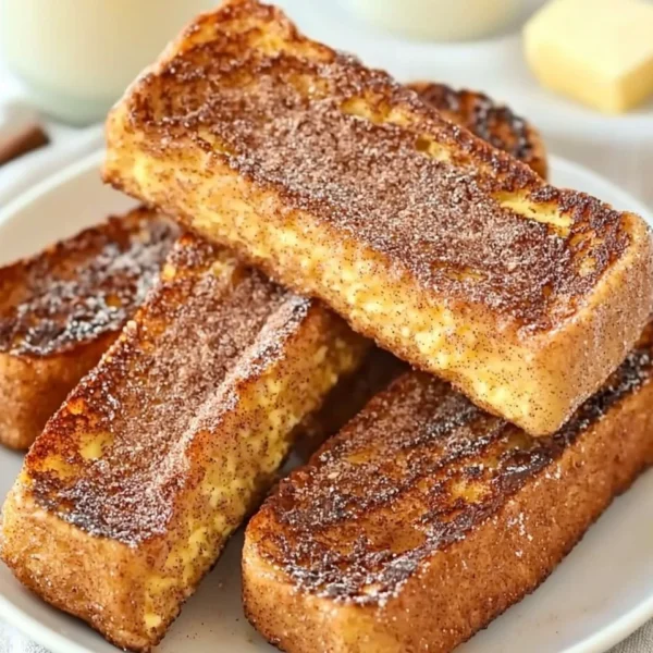Cinnamon French Toast Sticks served with syrup and fresh fruit