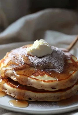 Delicious cinnamon roll pancakes topped with icing and cinnamon.