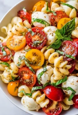 Colorful Caprese Pasta Salad with fresh tomatoes, mozzarella, and basil