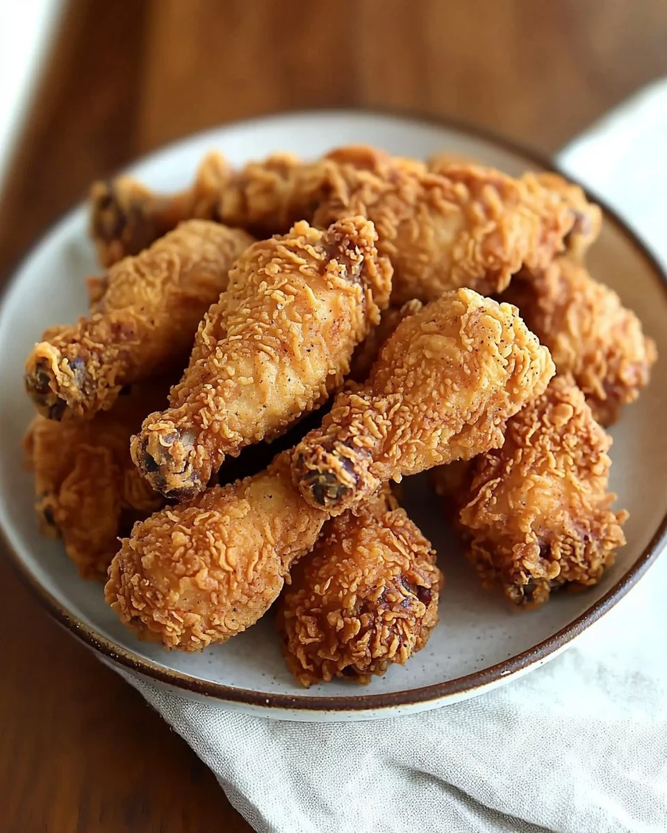 Plate of Copy Cat KFC Fried Chicken with crispy golden coating